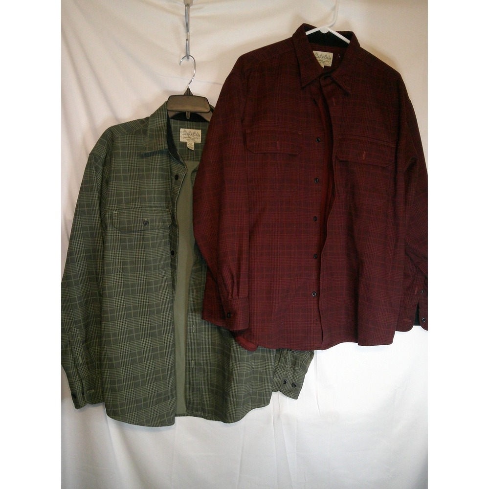 Lot of 2 Cabela's‎ Plaid Flannel Shirt Jacket Button Up Long Sleeve L